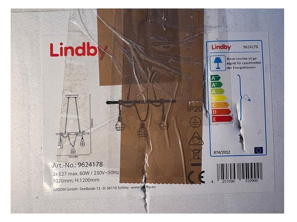 Lindby - Κρεμαστό φωτιστικό οροφής ράγα VENTURA 3xE27/60W/230V