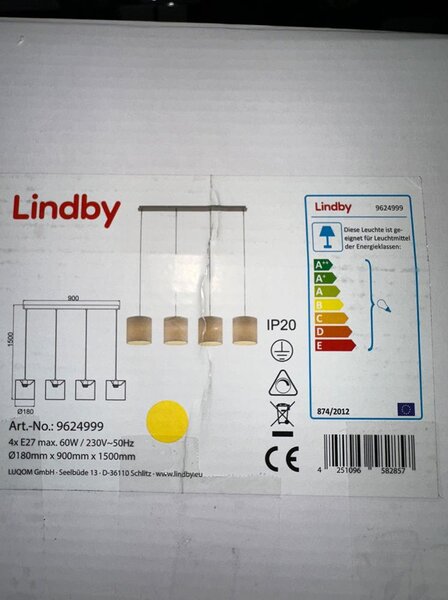 Lindby - Κρεμαστό φωτιστικό οροφής ράγα ZALIA 4xE27/60W/230V