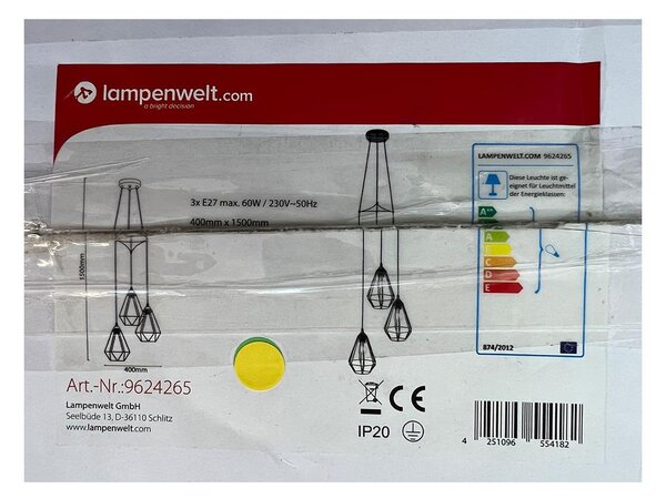 Lampenwelt - Πολύφωτο με συρματόσχοινο ELDA 3xE27/60W/230V