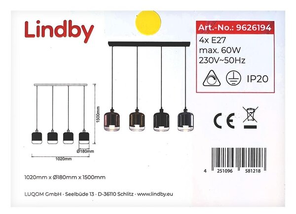 Lindby - Κρεμαστό φωτιστικό οροφής TALLINN 4xE27/60W/230V