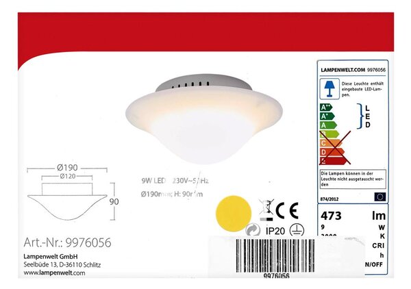 Lampenwelt - Φωτιστικό οροφής LED LED/9W/230V