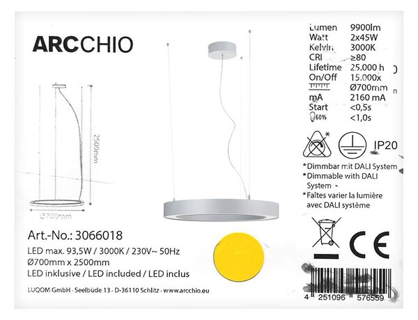 Arcchio - Κρεμαστό φωτιστικό οροφής LED PIETRO 2xLED/45W/230V