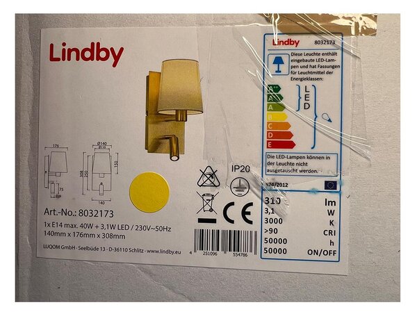 Lindby - Φωτιστικό τοίχου AIDEN 1xE14/40W/230V + LED/3.1W/230V