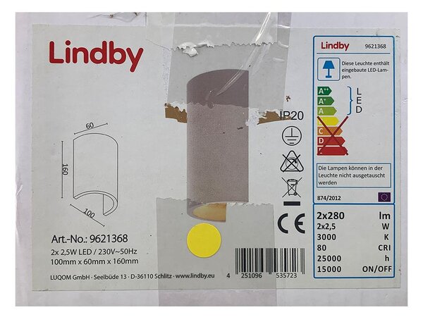 Lindby - Φωτιστικό τοίχου LED JENKE 2xLED/2,5W/230V