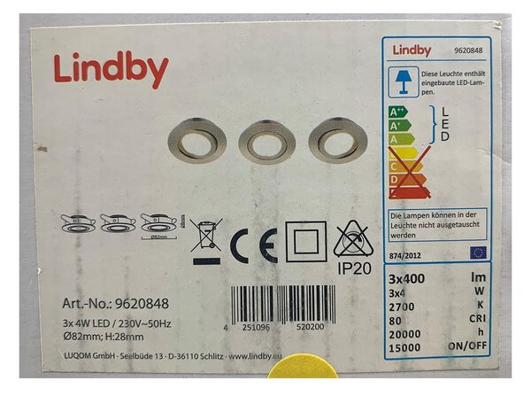 Lindby - SET 3x LED Χωνευτά φωτιστικά ANDREJ LED/4W/230V