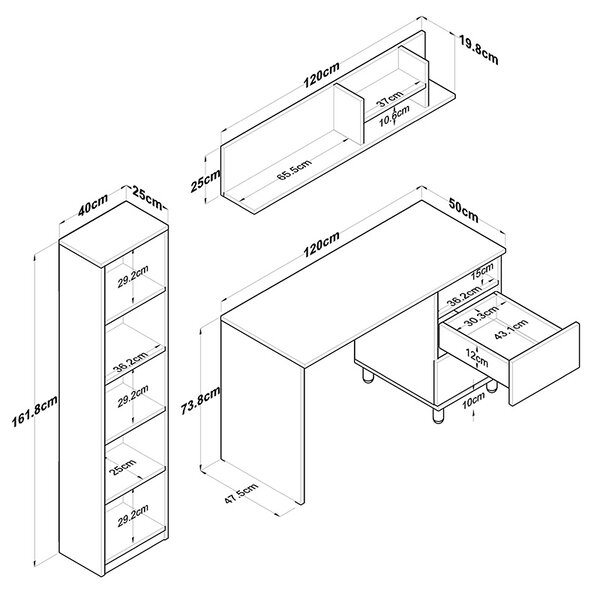 ΓΡΑΦΕΙΟ ΜΕ ΒΙΒΛΙΟΘΗΚΗ GOLDIE PAKOWORLD ΑΝΘΡΑΚΙ-ΦΥΣΙΚΟ 160X50X161.8ΕΚ