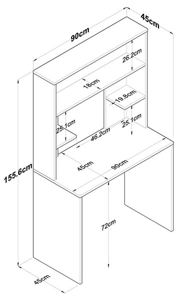 Γραφείο με ραφιέρα Goldie pakoworld ανθρακί-φυσικό 90x45x155.60εκ