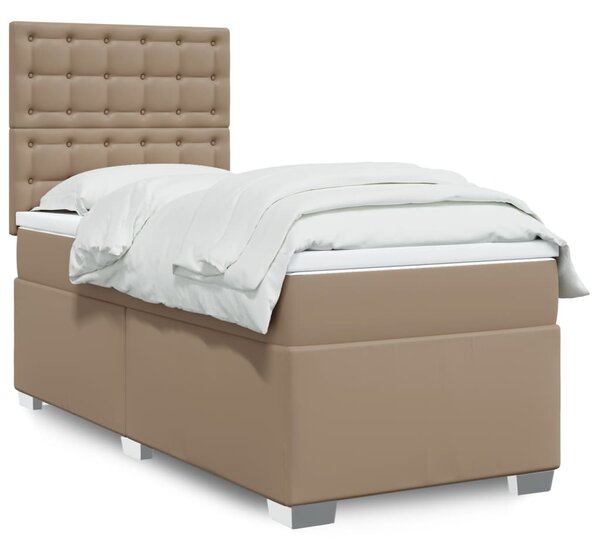 VidaXL Κρεβάτι Boxspring με Στρώμα Καπουτσίνο 90x190εκ.από Συνθ. Δέρμα