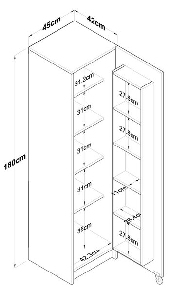 Ντουλάπα κουζίνας Amre pakoworld λευκό 45x42x180εκ