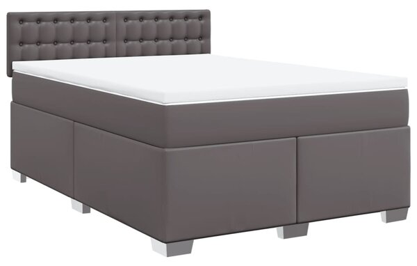 VidaXL Κρεβάτι Boxspring με Στρώμα Γκρι 140x200εκ. από Συνθετικό Δέρμα