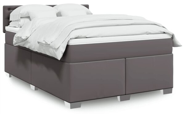 VidaXL Κρεβάτι Boxspring με Στρώμα Γκρι 140x200εκ. από Συνθετικό Δέρμα