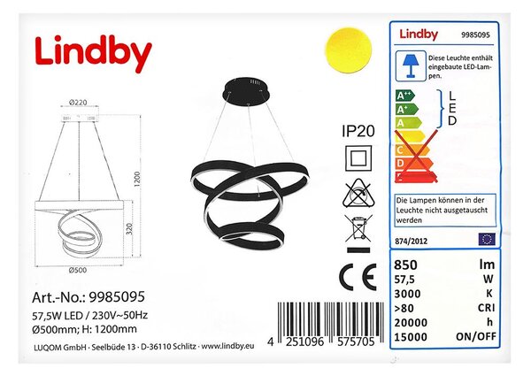 Lindby - LED Κρεμαστό φωτιστικό οροφής OLADA LED/57,5W/230V