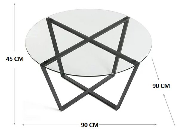 Τραπέζι σαλονιού Quendy pakoworld μαύρο μέταλλο-γυαλί Φ90x45εκ