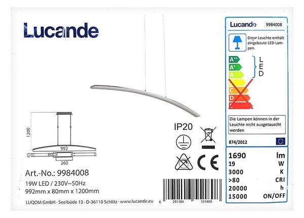 Lucande - Κρεμαστό φωτιστικό οροφής LED LORIAN LED/19W/230V