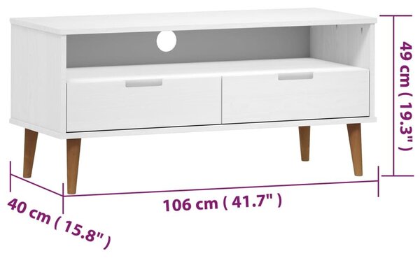 Έπιπλο Τηλεόρασης MOLDE Λευκό 106x40x49 εκ. Μασίφ Ξύλο Πεύκου - Λευκό