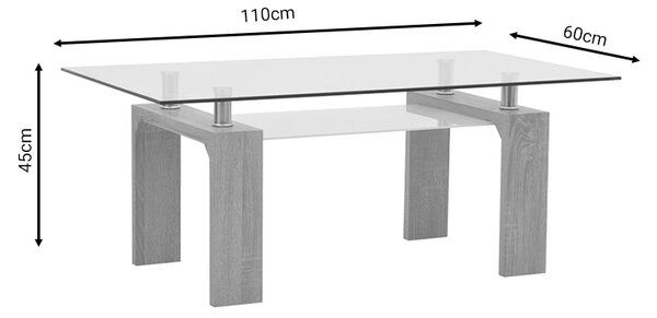 Τραπέζι σαλονιού Vrocho pakoworld φυσικό ξύλο-γυαλί 110x60x45εκ