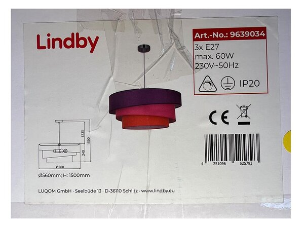 Lindby - Κρεμαστό φωτιστικό οροφής MELIA 3xE27/60W/230V