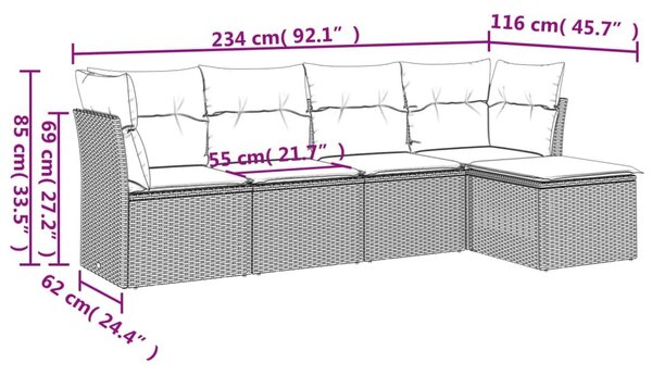 Σετ Καναπέ Κήπου 5 τεμ. Μπεζ Συνθετικό Ρατάν με Μαξιλάρι - Μπεζ