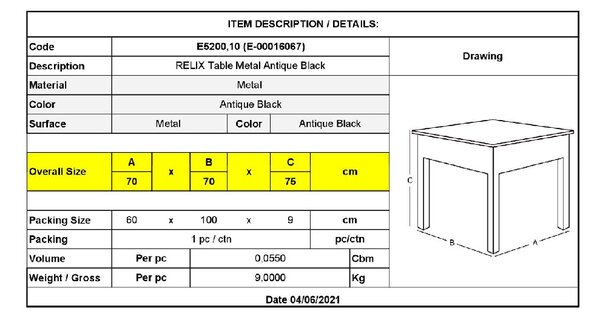 RELIX ΤΡΑΠΕΖΙ DINING-PRO, ΜΕΤΑΛΛΟ ΒΑΦΗ ANTIQUE BLACK