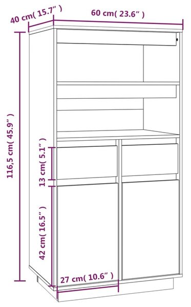 Ντουλάπι Ψηλό Λευκό 60x40x116,5 εκ. από Μασίφ Ξύλο Πεύκου - Λευκό