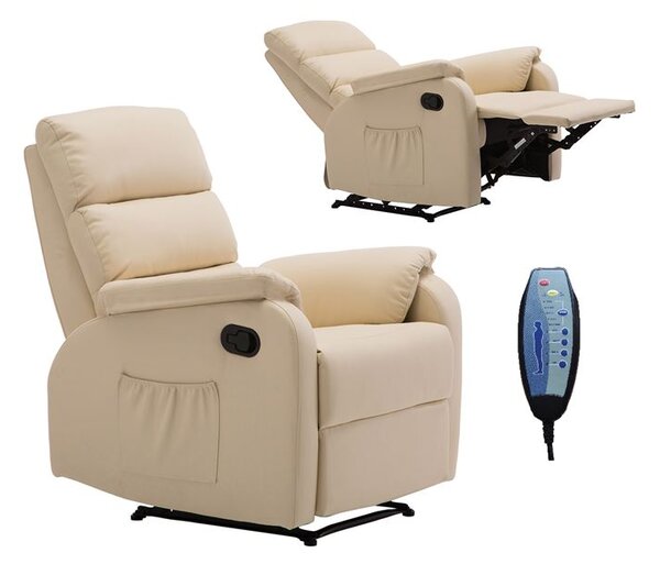 COMFORT Massage Πολυθρόνα Relax, Σαλονιού - Καθιστικού, PU Μπεζ 74x90x98cm