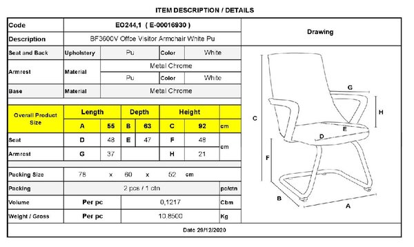 BF3600V ΠΟΛΥΘΡΟΝΑ ΓΡΑΦΕΙΟΥ ΕΠΙΣΚΕΠΤΗ, ΜΕΤΑΛΛΟ ΒΑΣΗ ΧΡΩΜΙΟ - PU ΑΣΠΡΟ