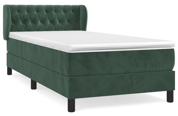 VidaXL Κρεβάτι Boxspring με Στρώμα Σκούρο Πράσινο 90x200 εκ. Βελούδινο