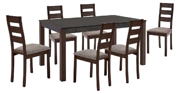 SIENNA SET (1+6) ΤΡΑΠΕΖΑΡΙΑΣ - ΚΟΥΖΙΝΑΣ, ΣΚΟΥΡΟ ΚΑΡΥΔΙ, MELAMINE GREYSTONE,ΥΦΑΣΜΑ ΜΠΕΖ