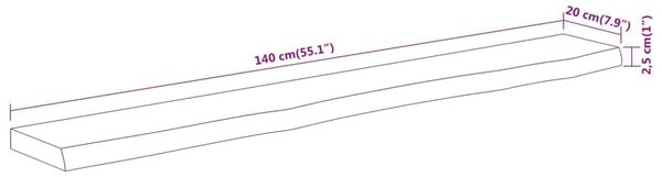 Ράφι Επιτοίχιο Ορθ. Live Edge 140x20x2,5 εκ. Μασίφ Ξύλο Ακακίας - Καφέ
