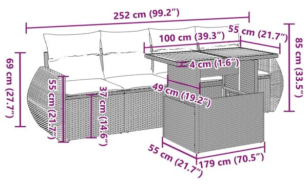 Σετ Καναπέ Κήπου 5 Τεμαχίων Μαύρο Συνθετικό Ρατάν με Μαξιλάρια - Μαύρο