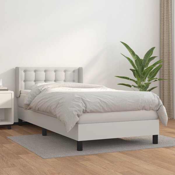 VidaXL Κρεβάτι Boxspring με Στρώμα Λευκό 90x190εκ. από Συνθετικό Δέρμα