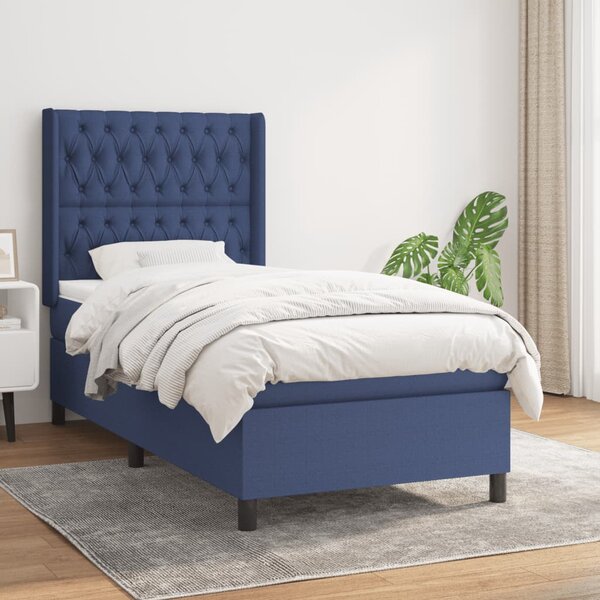 VidaXL Κρεβάτι Boxspring με Στρώμα Μπλε 90x190 εκ.Υφασμάτινο