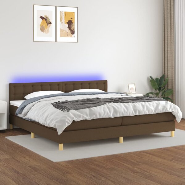 VidaXL Κρεβάτι Boxspring με Στρώμα & LED Σκ.Καφέ 200x200 εκ Υφασμάτινο