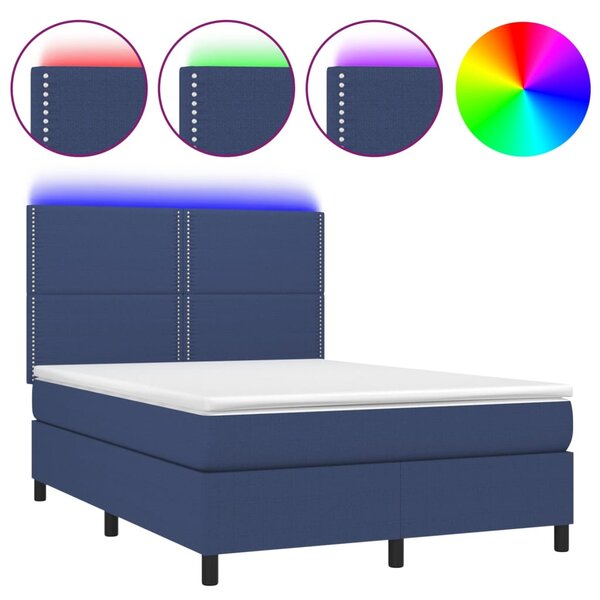 VidaXL Κρεβάτι Boxspring με Στρώμα & LED Μπλε 140x190 εκ. Υφασμάτινο