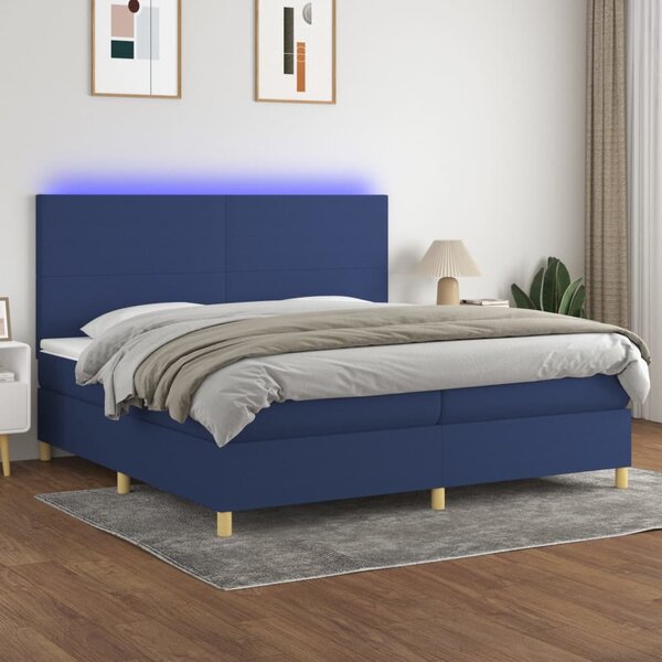 VidaXL Κρεβάτι Boxspring με Στρώμα & LED Μπλε 200x200 εκ. Υφασμάτινο