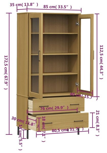 Βιβλιοθήκη OSLO Καφέ 85x35x172,5 εκ. Μασίφ Ξύλο με Μεταλ. Πόδια - Καφέ