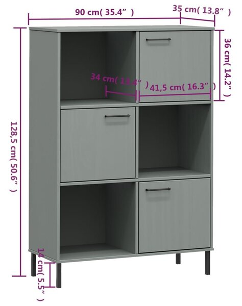 Βιβλιοθήκη OSLO Γκρι 90x35x128,5 εκ. Μασίφ Ξύλο με Μετ. Πόδια - Γκρι