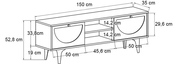 Έπιπλο τηλεόρασης Aureta Megapap χρώμα λευκό - sapphire oak 150x35x52,8 εκ