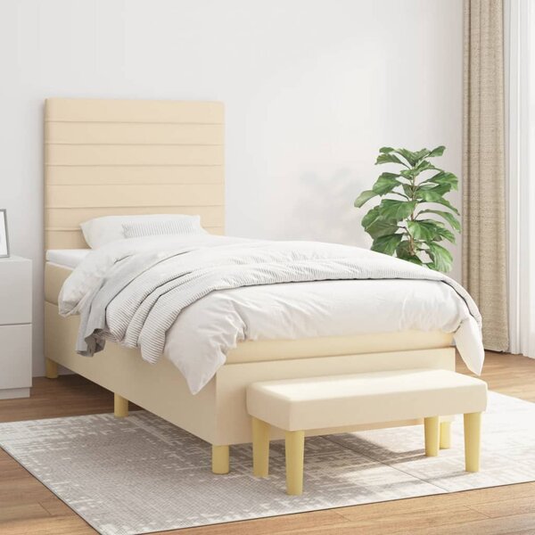 VidaXL Κρεβάτι Boxspring με Στρώμα Κρεμ 100 x 200 εκ. Υφασμάτινο