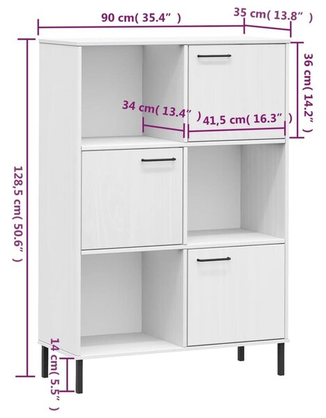 Βιβλιοθήκη OSLO Λευκή 90x35x128,5 εκ. Μασίφ Ξύλο με Μετ. Πόδια - Λευκό