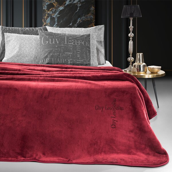 Κουβέρτα Βελουτέ Υπέρδιπλη (220x240) Guy Laroche Logo Burgundy