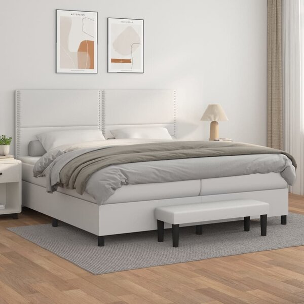 VidaXL Κρεβάτι Boxspring με Στρώμα Λευκό 200x200 εκ. Συνθετικό Δέρμα