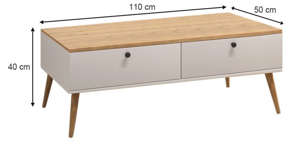 Τραπεζάκι σαλονιού Alis Megapap χρώμα λευκό - oak 110x50x40εκ