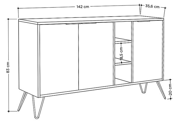 Μπουφές Clara Megapap χρώμα ανοιχτό καρυδί 142x35,6x83εκ