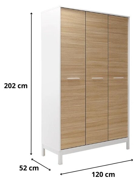 Ντουλάπα ρούχων London Megapap τρίφυλλη χρώμα oak - λευκό 120x52x202εκ