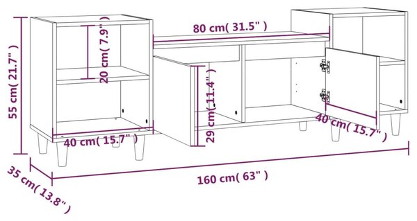 Έπιπλο Τηλεόρασης Γυαλ. Λευκό 160x35x55 εκ. Επεξεργασμένο Ξύλο - Λευκό