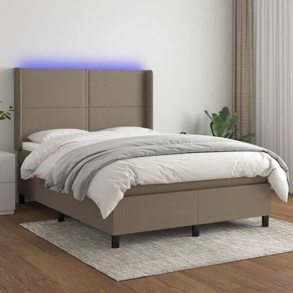 VidaXL Κρεβάτι Boxspring με Στρώμα & LED Taupe 140x200 εκ. Υφασμάτινο