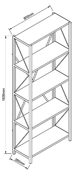 ΒΙΒΛΙΟΘΗΚΗ ARTELIBRE KENYA ΜΑΥΡΟ ΜΟΡΙΟΣΑΝΙΔΑ/ΜΕΤΑΛΛΟ 60X26X150CM