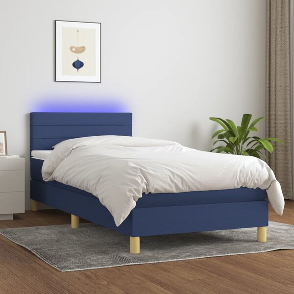 VidaXL Κρεβάτι Boxspring με Στρώμα & LED Μπλε 100x200 εκ. Υφασμάτινο