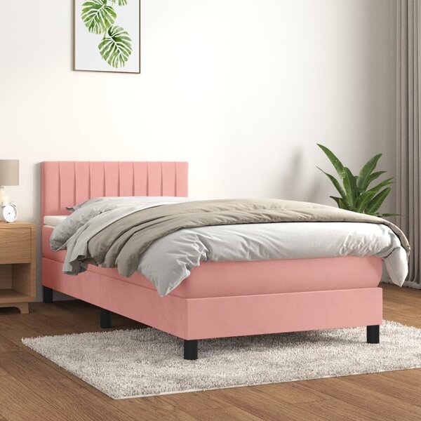 VidaXL Κρεβάτι Boxspring με Στρώμα Ροζ 90x200 εκ. Βελούδινο